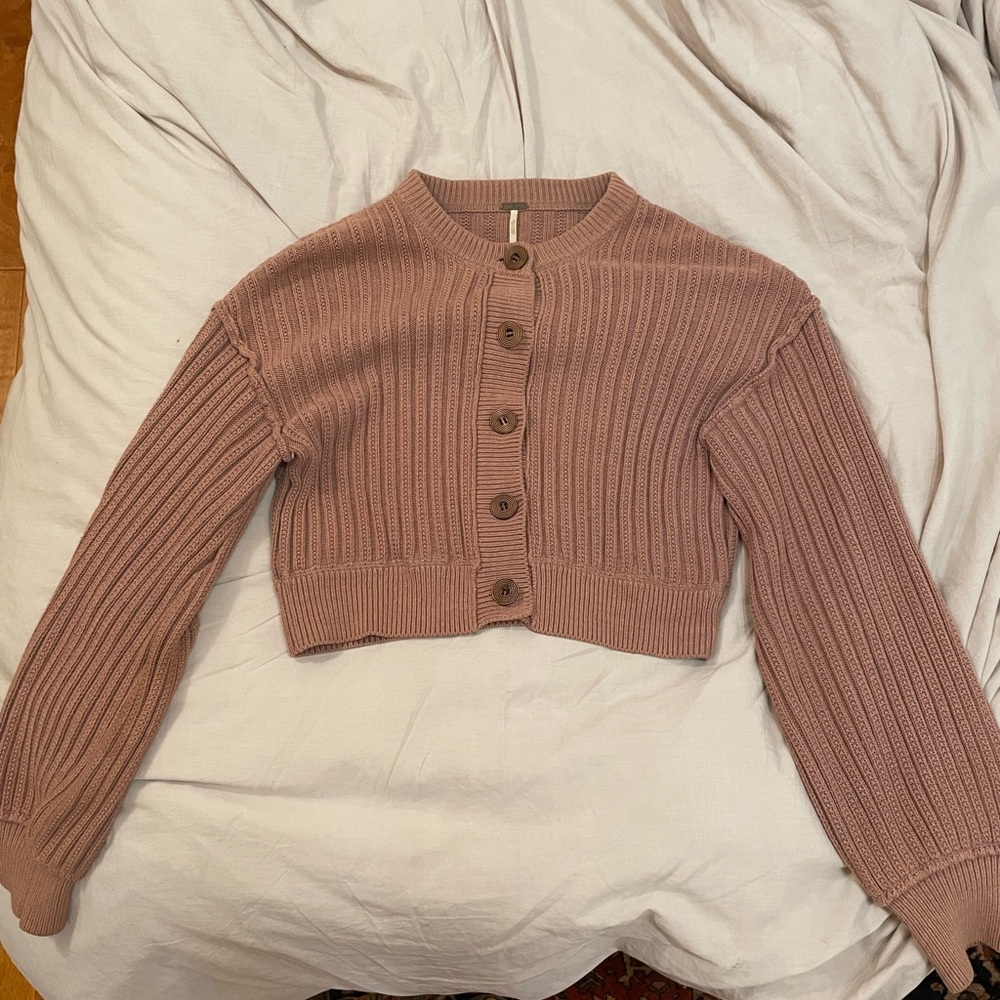 Free People Mauve Ribbed Cardigan